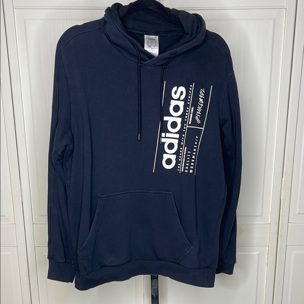 Adidas Mens Brilliant Basics Hooded Sweatshirt Logo Black Sz M Drawstring Preppy